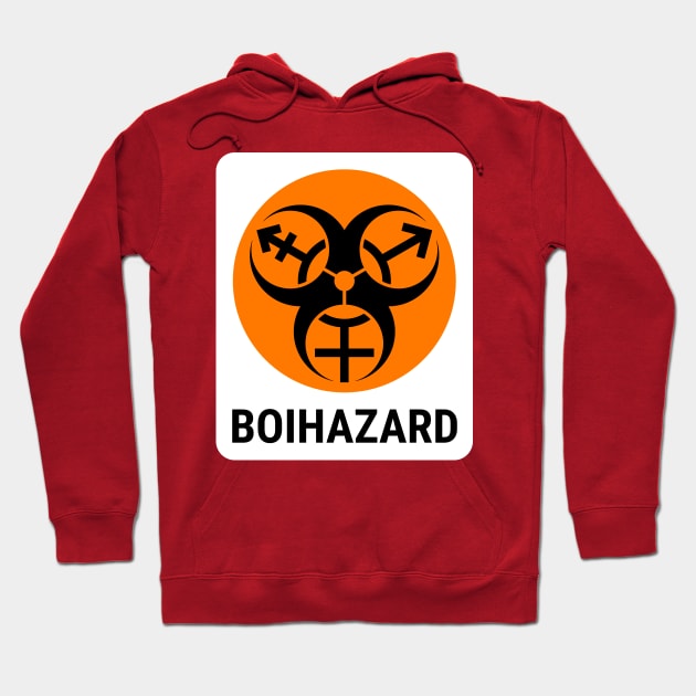 "BOI HAZARD" - Label Style - Safety Orange Hoodie by GenderConcepts